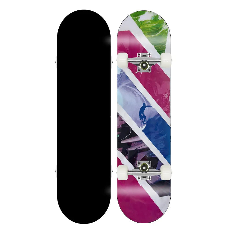Patineta Completa para Trucos de Doble Patada, Madera de Arce, 4 Ruedas, Impresión por Transferencia de Calor, para Principiantes, Adultos y Niños