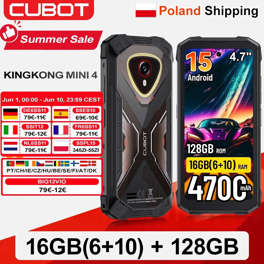 [Enviado desde Polonia] Cubot KingKong Mini 4 Mini Smartphone resistente pantalla de 4,7 pulgadas 90Hz 4700mAh 6GB+128GB NFC 48MP Android 15
