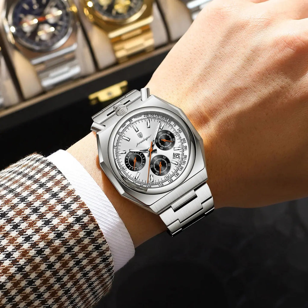 POEDAGAR Functional Male Wristwatch Luminous Waterproof Stainless Steel Classic Men Watch Date Chronograph Men's Quartz Watches