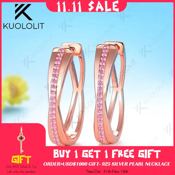 Pendientes de Aro Personalizados Kuololit con Zafiro Rosa Cultivado en Laboratorio de 0.32CTW para Mujer, Oro Amarillo Sólido de 14K 10K para Fiesta, Navidad, Clásicos