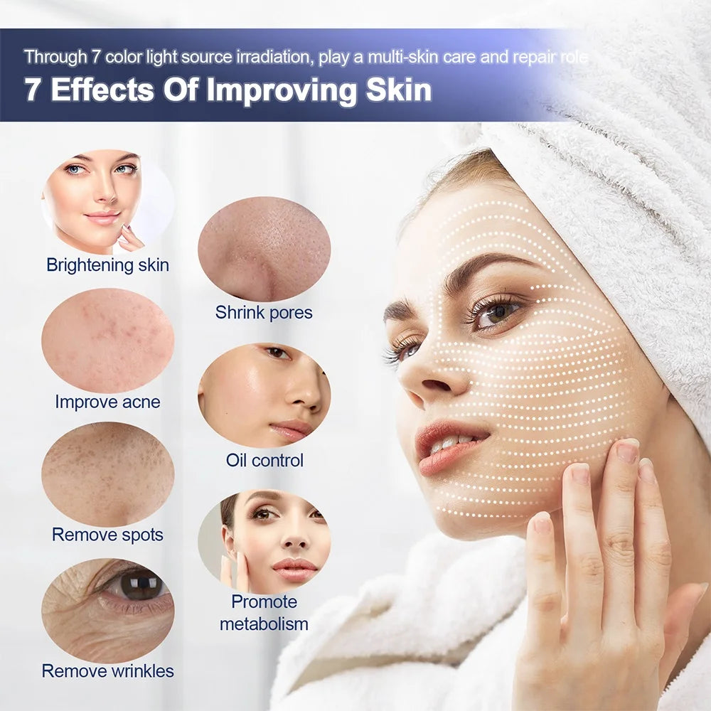 Máquina de Fotones LED de 7 Colores, Mascarilla Facial con Nano Spray, Rejuvenecimiento de la Piel, Cuidado del Acné, Dispositivo de Belleza para Salón, SPA y Uso Doméstico