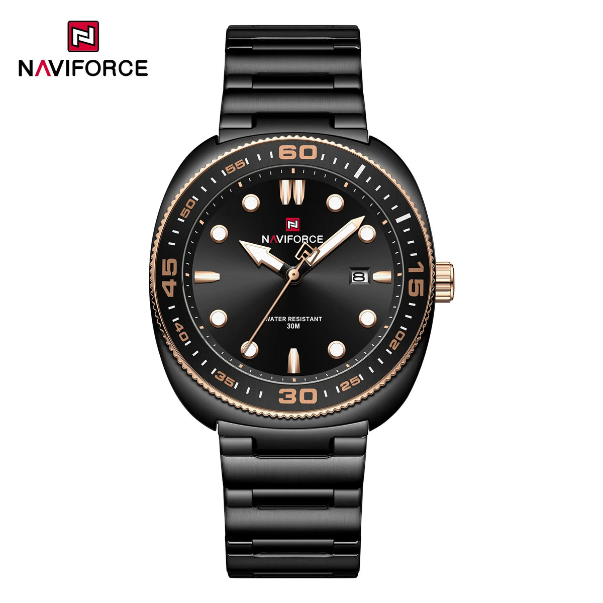 Reloj para hombre NAVIFORCE de lujo, estilo ejecutivo, con fechador, manecillas luminosas, correa de acero inoxidable, movimiento de cuarzo, reloj de marca a la moda