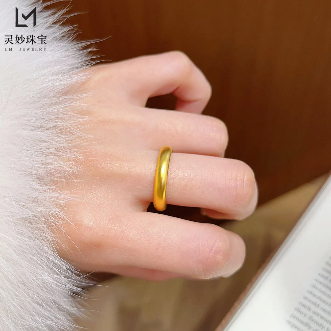 Anillo Festivo Cynlo para Mujer, Oro 24K AU999 - Anillo de Cien Bendiciones, Banda Lisa Estilo Chino, Estilo Festivo