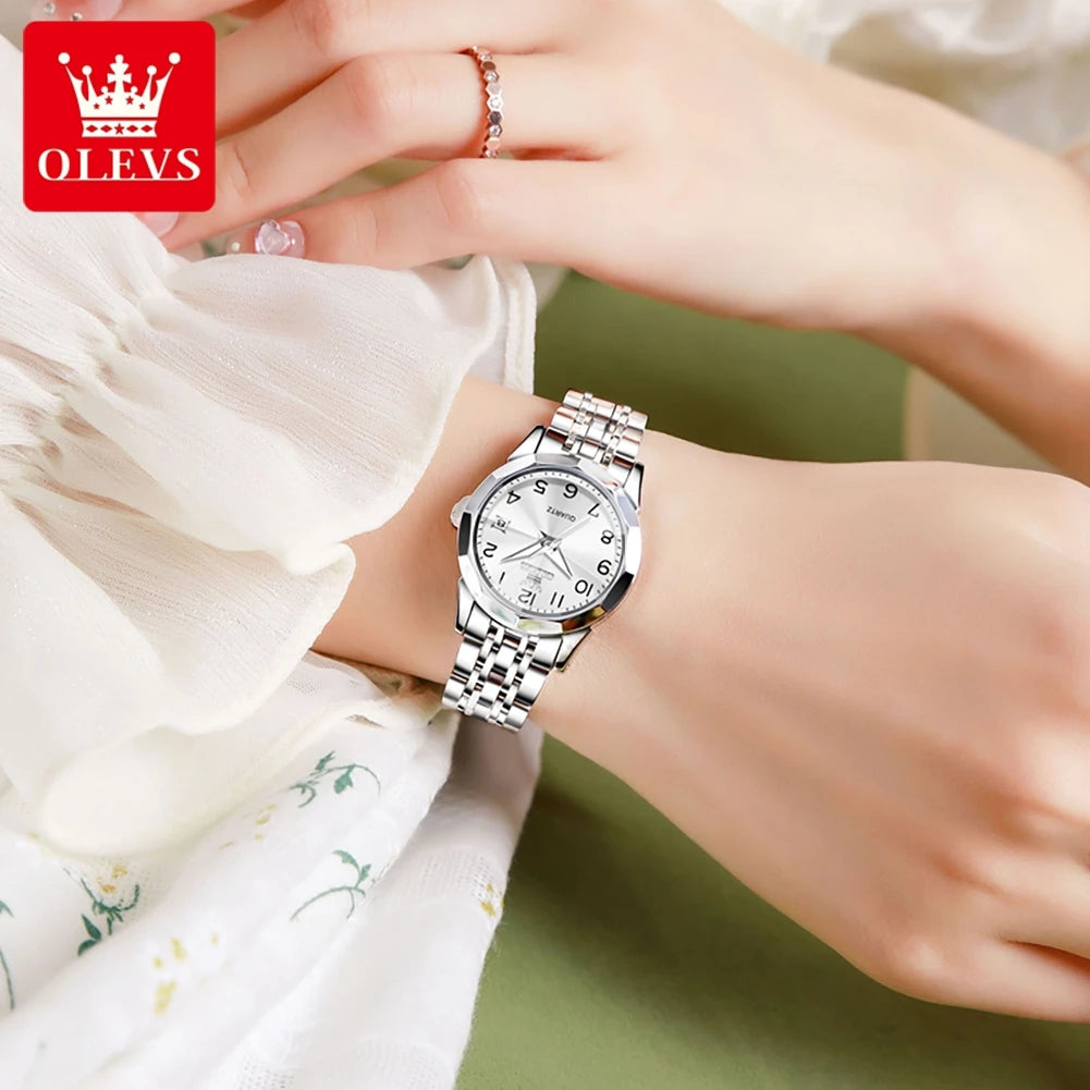 OLEVS Womens Watch Classic Dress Number Female Watches for Ladies Analog Quartz Stainless Steel Waterproof Luminous Date 9970