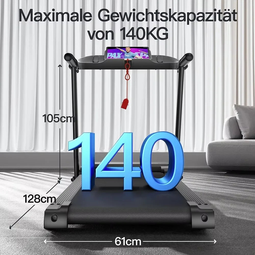 Caminadora plegable de 3,0 CV con inclinación del 15 %, velocidad de 14 km/h, controles inteligentes en el pasamanos, sensor de frecuencia cardíaca, doble sistema de absorción de impactos y banda de 5 capas para ejercicios