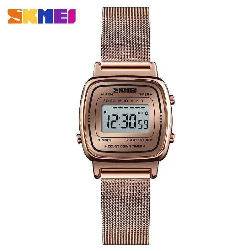 Reloj de lujo SKMEI 1901 para mujer, esfera pequeña, acero inoxidable, digital, resistente al agua, reloj de pulsera para dama, mujer y niña