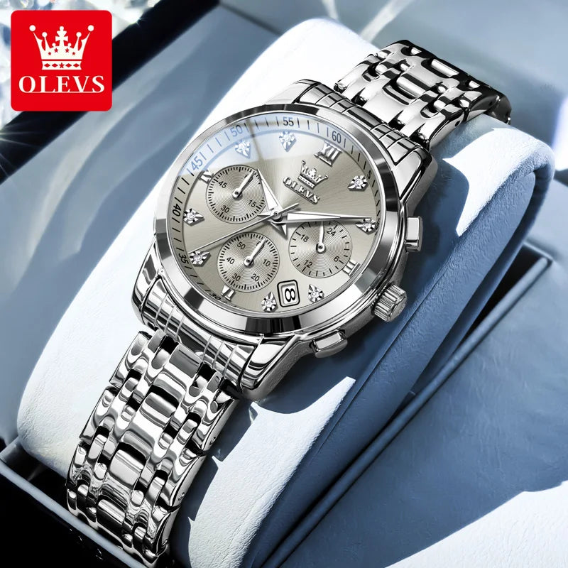 Reloj OLEVS 2858 nuevo para mujer, de cuarzo, moderno, clásico, resistente al agua, luminoso, con fecha, cronógrafo, de marca de lujo, original para mujer