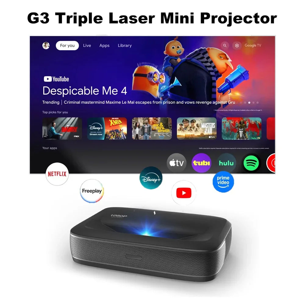 Proyector Láser Triple G3 UST 2026, 4k, Google TV, 650 ANSI Lúmenes, Enfoque Automático, WiFi, Proyectores de Tiro Ultra Corto para Cine en Casa