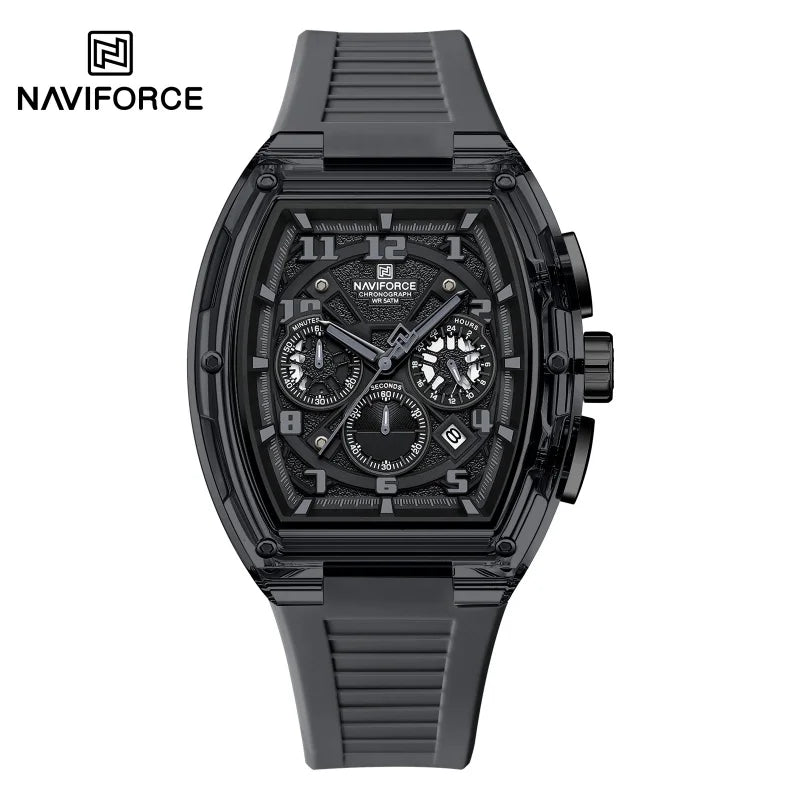 Reloj de cuarzo a la moda NAVIFORCE para hombre, cronógrafo, resistente al agua 50M, luminoso, correa de silicona, reloj deportivo para estudiante, uso diario
