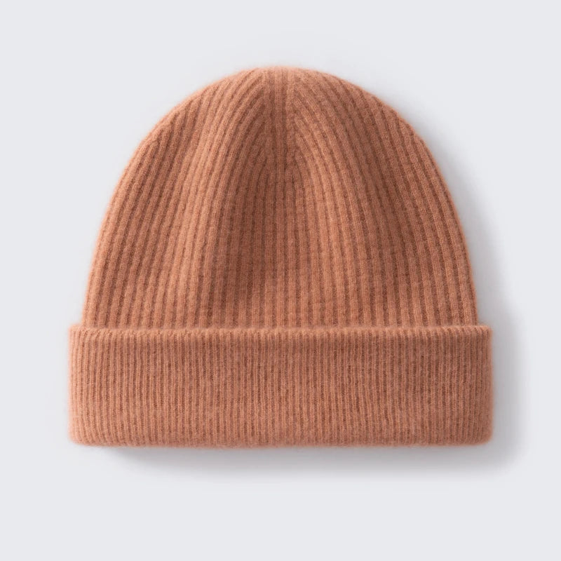 Gorro 100% de cachemira de primera calidad para mujeres y hombres, gorro de invierno casual para exteriores, unisex, cálido para esquiar, de doble capa, grueso, sin costuras, de punto acanalado.