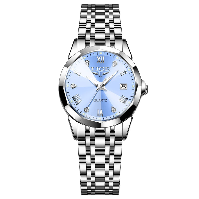 Reloj de moda para mujer LIGE, impermeable, luminoso, con calendario de día y semana, regalo para mujer, reloj de cuarzo de acero inoxidable de alta calidad