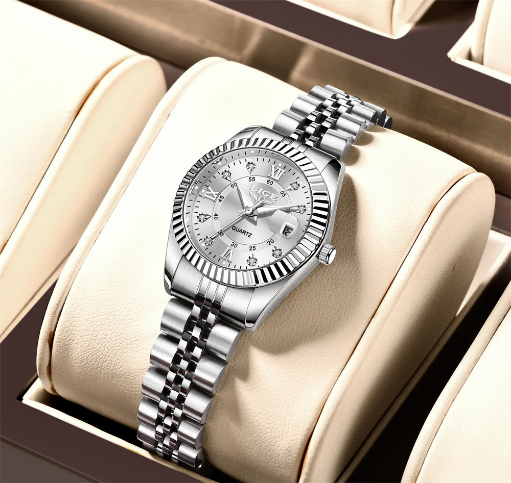 Reloj LIGE de moda para mujer, de acero inoxidable, resistente al agua, con fecha automática, elegante reloj de pulsera para dama, reloj de cuarzo original de lujo para mujer