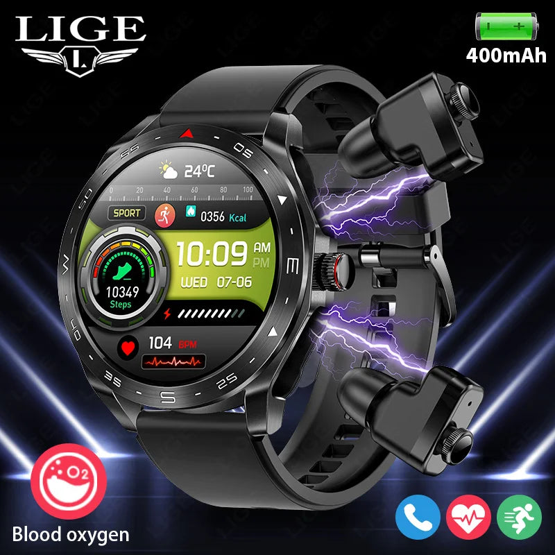 LIGE Reloj inteligente con auriculares Bluetooth, altavoz, rastreador de música, reloj deportivo para hombre y mujer, reloj inteligente resistente al agua con pantalla AMOLED