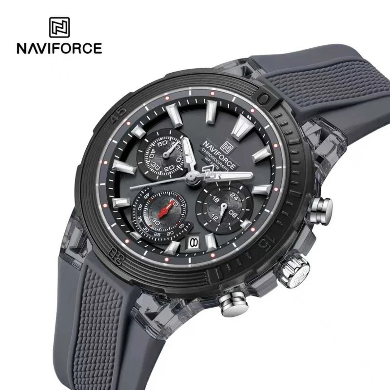 Reloj deportivo cronógrafo NAVIFORCE para hombre, cuarzo, resistente al agua 50M, reloj 24 horas, correa de silicona, reloj de moda para hombre al aire libre