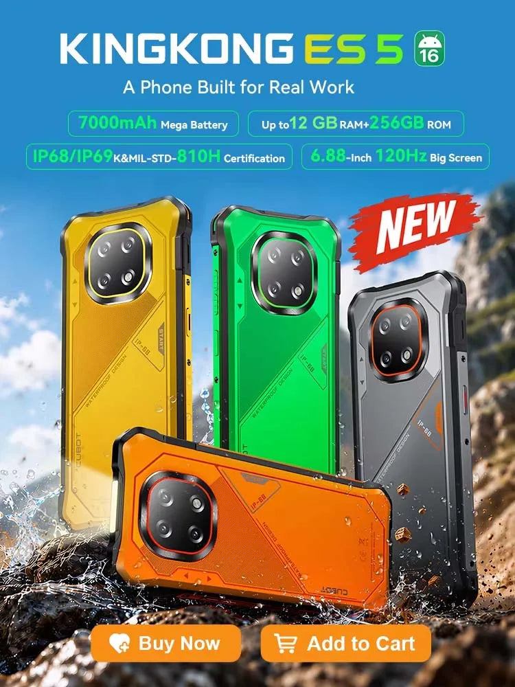 [Ship From Poland]  Cubot KingKong ES 5 Rugged Smartphone Android 16 Up to 12GB RAM(6+6GB) 128GB ROM 6.88'' 120Hz Screen 7000mAh Battery NFC Face Recognition Fingerprint Recognition IP69K 64MP+16MP SCT620 Octa-core