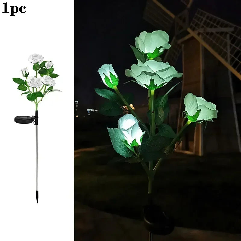 LED Artificial Rose Flower Holiday Garden Ground Light Summer Wedding Party Outdoor Yard Patio Decoration Solar Lawn Lamp