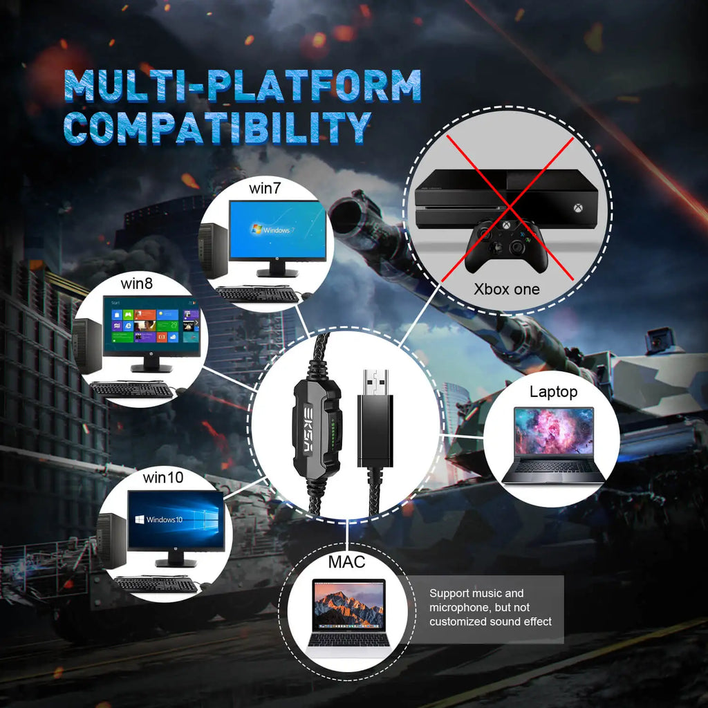 Cable USB trenzado para auriculares gaming, conector USB y control en línea