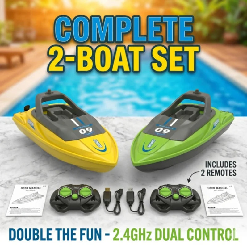 Lancha RC de alta velocidad a prueba de agua de 2.4G, barco eléctrico a control remoto con doble motor, juguete acuático para carreras en piscinas y lagos al aire libre