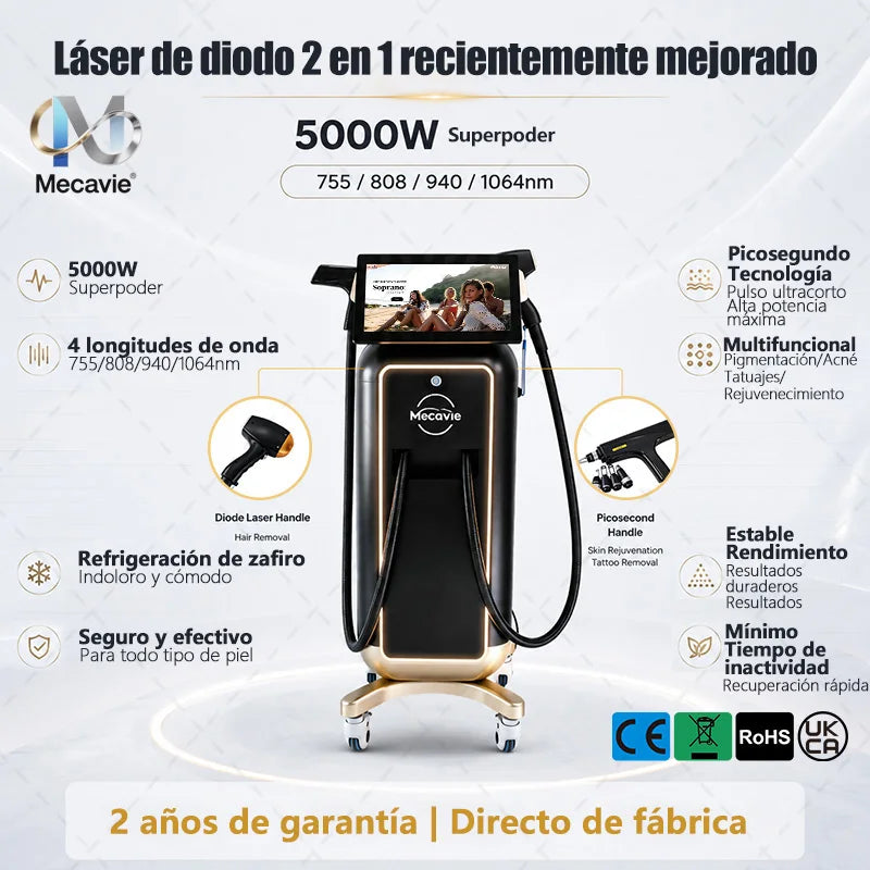NUEVA Máquina Profesional de Depilación Láser de Diodo 2 en 1 FAC 6000w 2026, Máquina de Eliminación de Tatuajes Pico Qswitch ND YAG, 6 Ondas 808NM