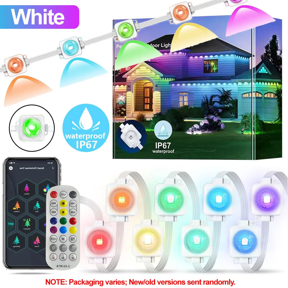Luces RGBIC para aleros de 45M/60M/90M, luces LED permanentes para exteriores con control remoto por aplicación, guirnalda de luces impermeable IP67 para Navidad