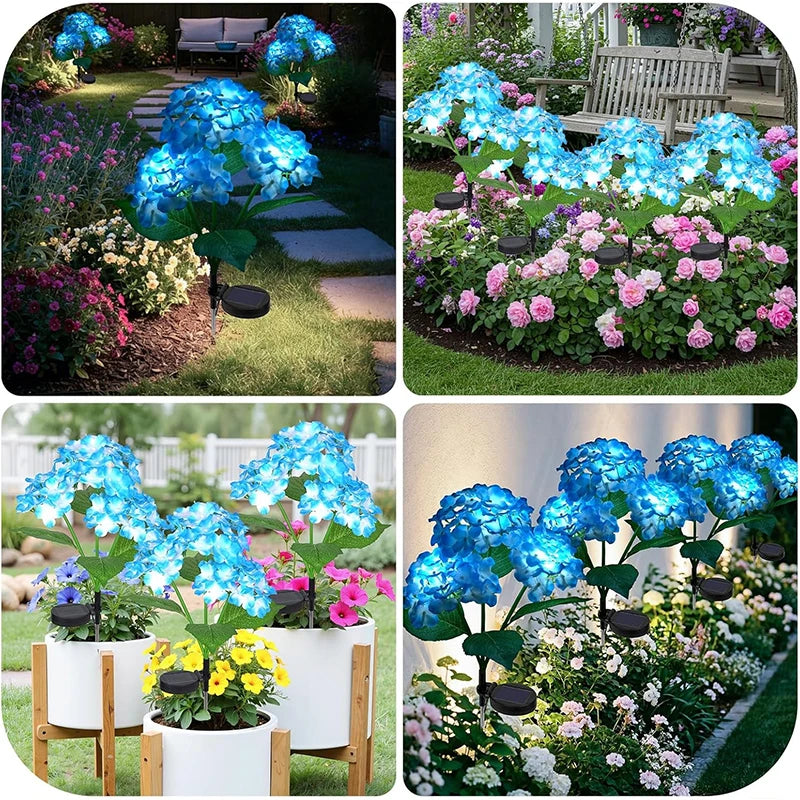 Luces solares decorativas para jardín, lámparas de flores de hortensia impermeables para exteriores, ideales para decorar patios, jardines y senderos