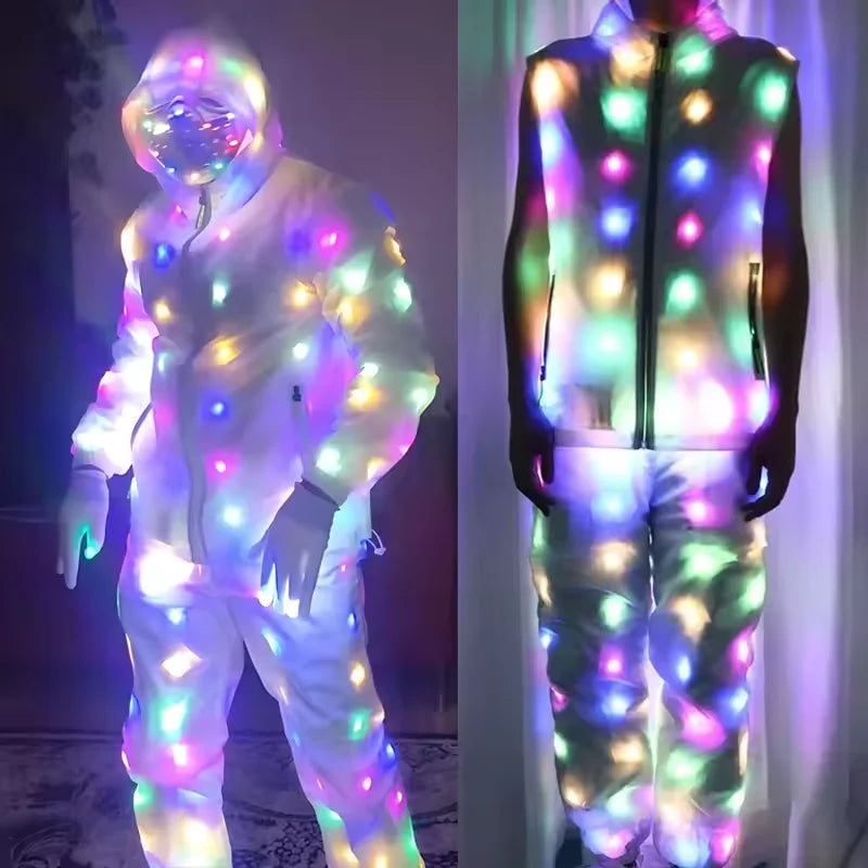 Chaqueta LED impermeable para parejas, chaleco con capucha, pantalones, disfraz de Halloween, Carnaval, actuación de baile para adultos, disfraz elegante flash