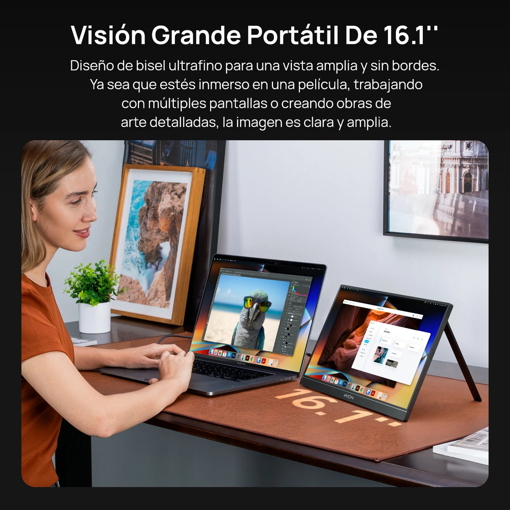ARZOPA Monitor Portátil de 16.1'' 100% SRGB 1080P FHD, Pantalla IPS, Segundo Monitor, Pantalla Externa Z1C