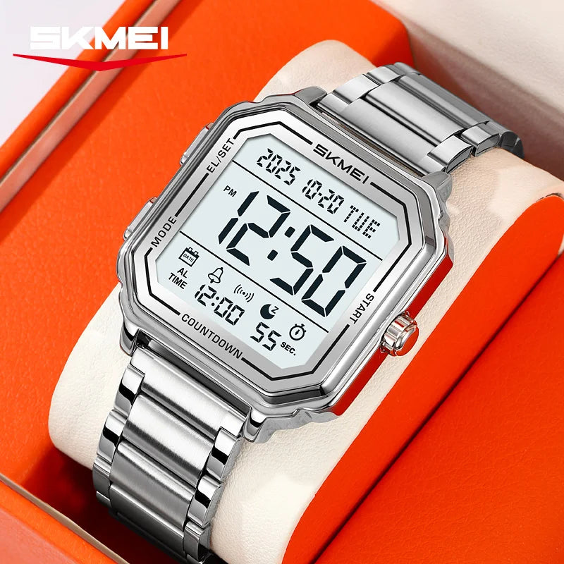 SKMEI 2559 Reloj deportivo de negocios casual con pantalla retroiluminada para hombre, cronógrafo digital, doble zona horaria, reloj de pulsera para hombre