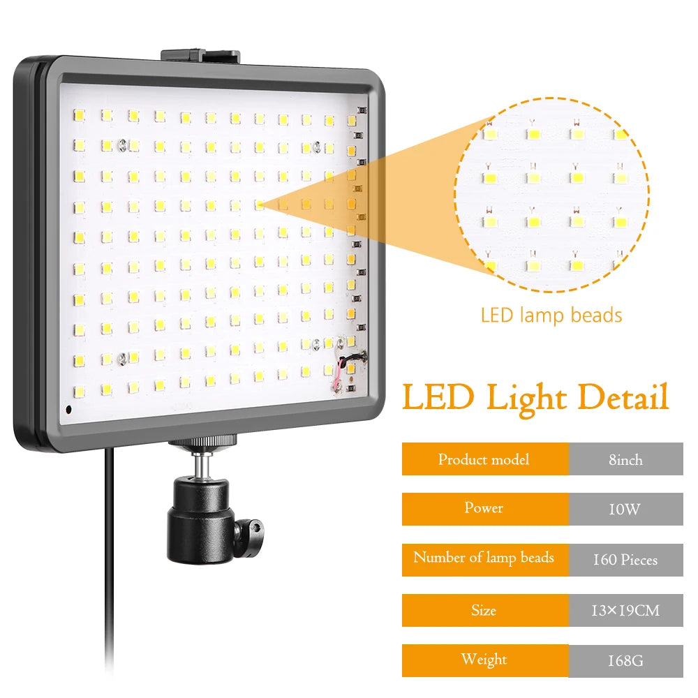 Panel de luz LED de 6 pulgadas para fotografía y video, kit de iluminación para estudio fotográfico con trípode, filtros RGB para grabación y transmisión en vivo.