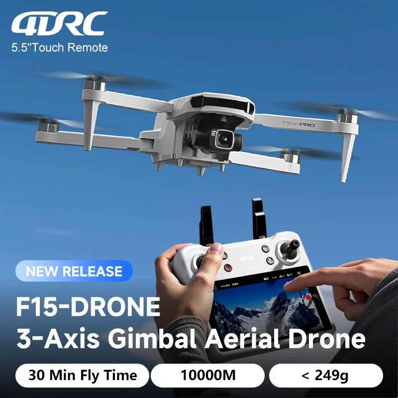 Dron 4DRC F15 con cámara 8K y cardán de 3 ejes, cuadricóptero plegable de 240 g, 30 min de vuelo, seguimiento inteligente por GPS, dron RC con motor sin escobillas
