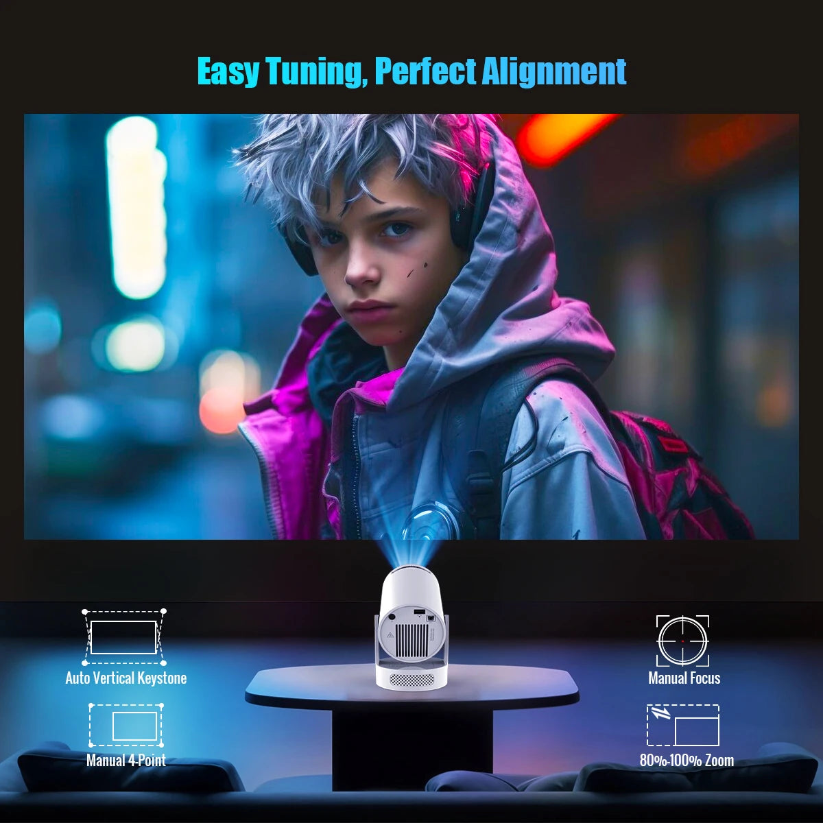 Proyector Magcubic 8K Wifi6 290ANSI Android 14 Dual WIFI Allwinner H726 BT5.4 1280*720P Cine en Casa Portátil para Exteriores HY300 Pro +
