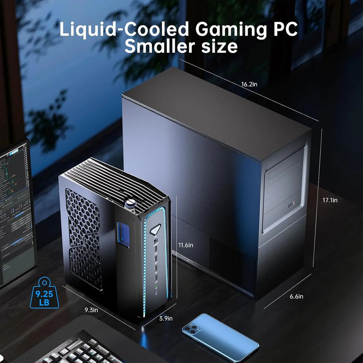 Mini PC Msecore con Refrigeración Líquida, Intel Core i9‑14900KF, GPU Dedicada RTX 5070, Windows 11, Computadora de Escritorio para Juegos, DDR5, NVMe SSD, WiFi6E, BT5.3