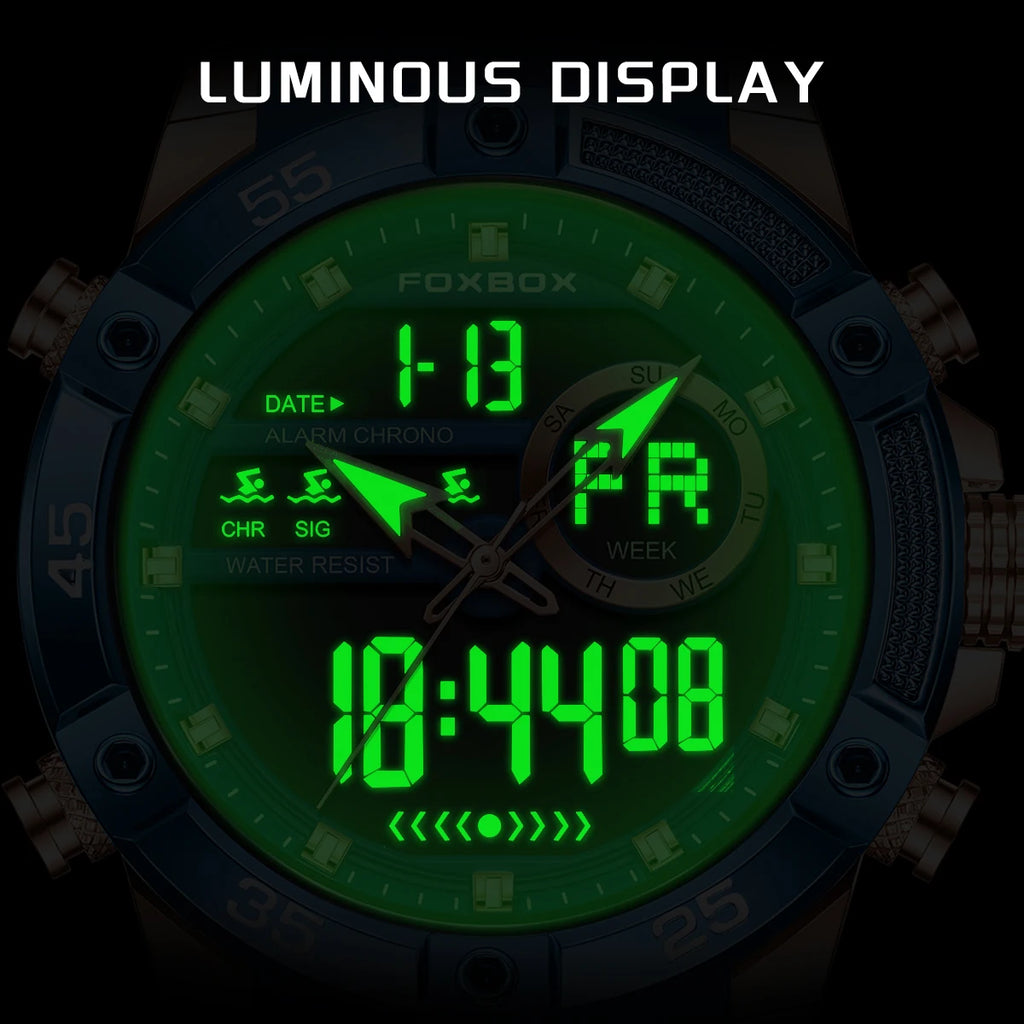 FOXBOX Reloj de lujo para hombre, relojes digitales de moda marca LIGE, regalos para hombre, relojes de pulsera de cuarzo multifuncionales e impermeables