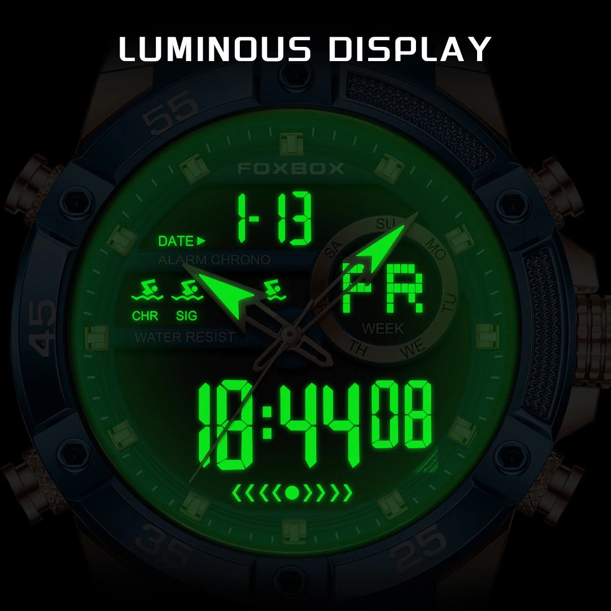 FOXBOX Reloj de lujo para hombre, relojes digitales de moda marca LIGE, regalos para hombre, relojes de pulsera de cuarzo multifuncionales e impermeables