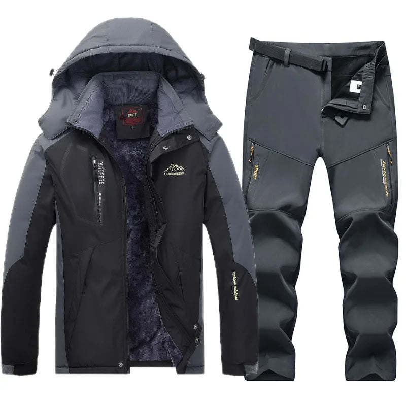 Traje de esquí de lana gruesa y cálida para hombre, impermeable, a prueba de viento, conjunto de chaqueta y pantalones para snowboard, traje de esquí para nieve de invierno al aire libre