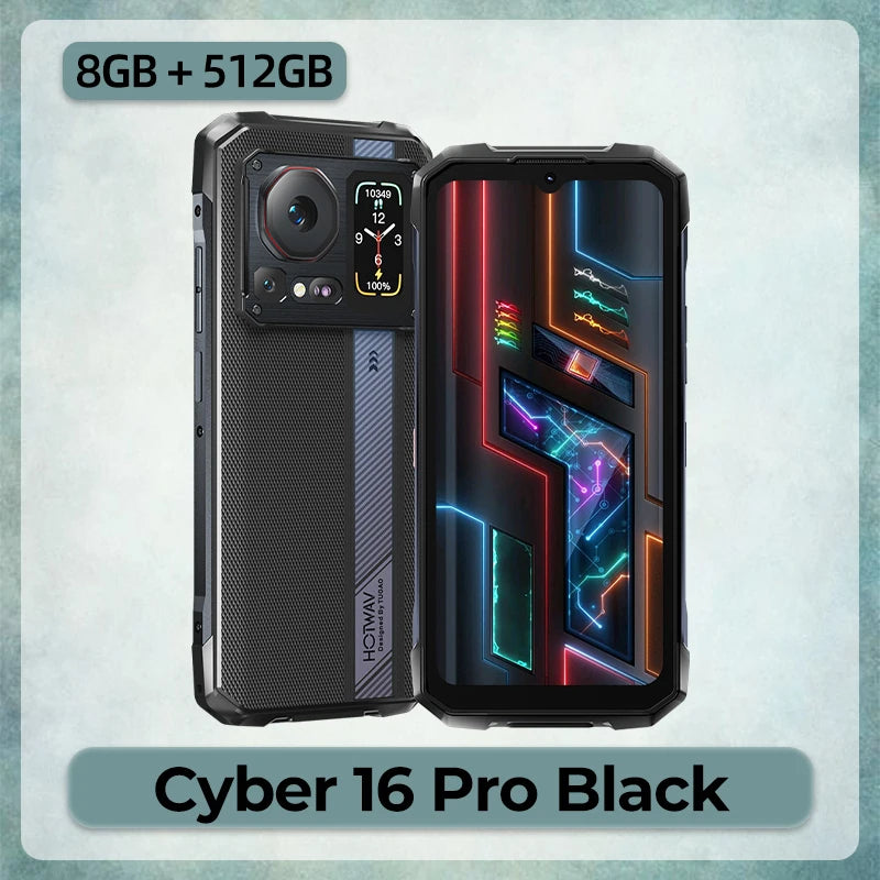 HOTWAV Cyber 16 Pro G100 Octa-core Rugged Phone 6.6'' FHD+ 120Hz 2K Display 108MP Rear 32MP Front 24MP Night Vision Camera Cellphone Android 15 8GB 512GB 6280mAh 33W Fast Charging Mobile Phone