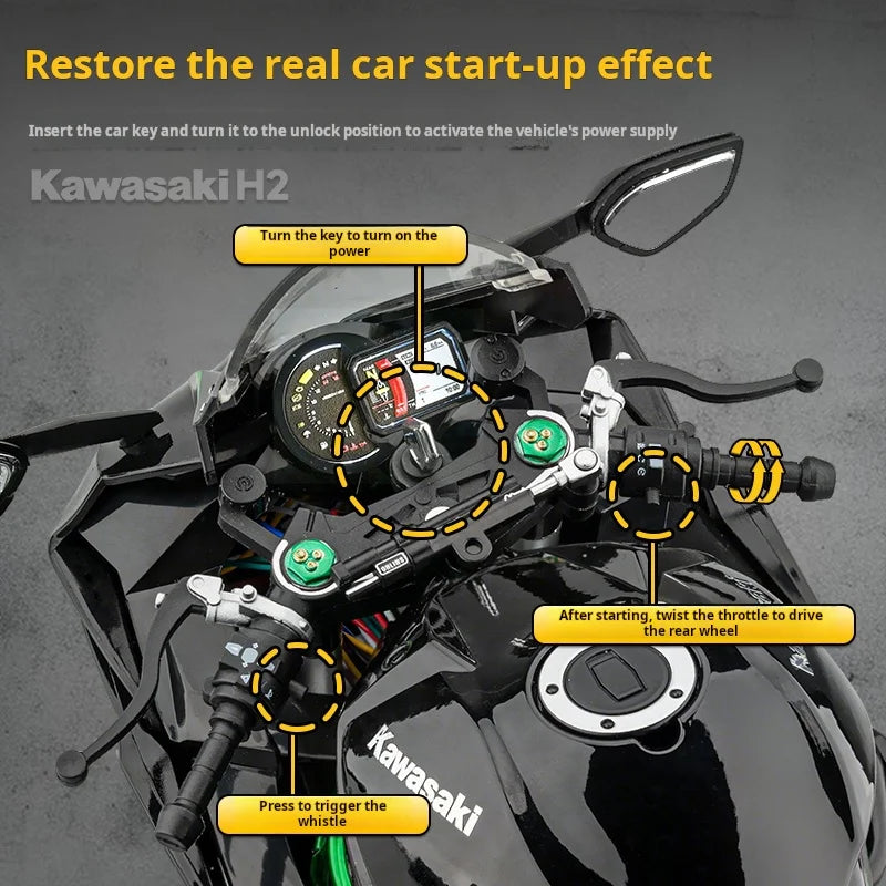 1:6 Remote Start Extra Large Spray Kawasaki H2R Motorcycle Model H2 Alloy Locomotive Officially Licensed Toy Model Decoration
