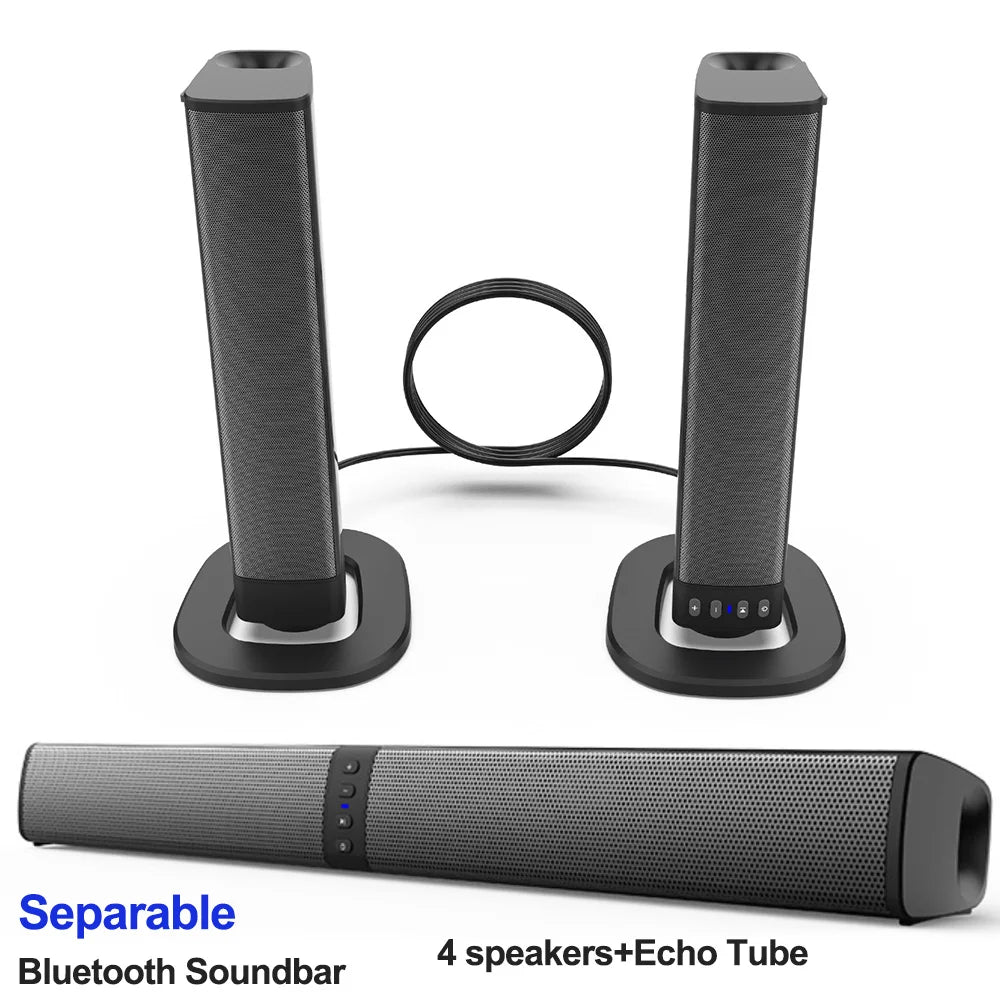 Barra de sonido separable para TV con subwoofer 360 °   Caja de sonido inalámbrica estéreo envolvente, sistema de sonido para el hogar, tarjeta TF, barra de sonido de Radio AUX FM