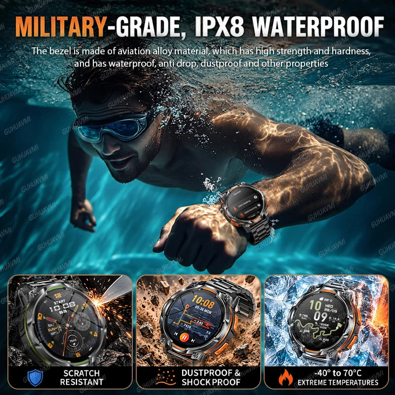 Reloj inteligente de navegación con mapa GPS 2026, batería de 1200 mAh, brújula, ChatGPT integrado, monitoreo de salud, resistente al agua, banda deportiva militar