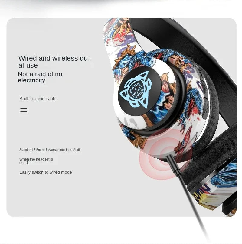 Nuevos Auriculares LED Estilo Graffiti con Bluetooth, Cableados e Inalámbricos de Doble Uso, Plegables, con Bajos Potentes, HIFI Estéreo, para Música y Deporte