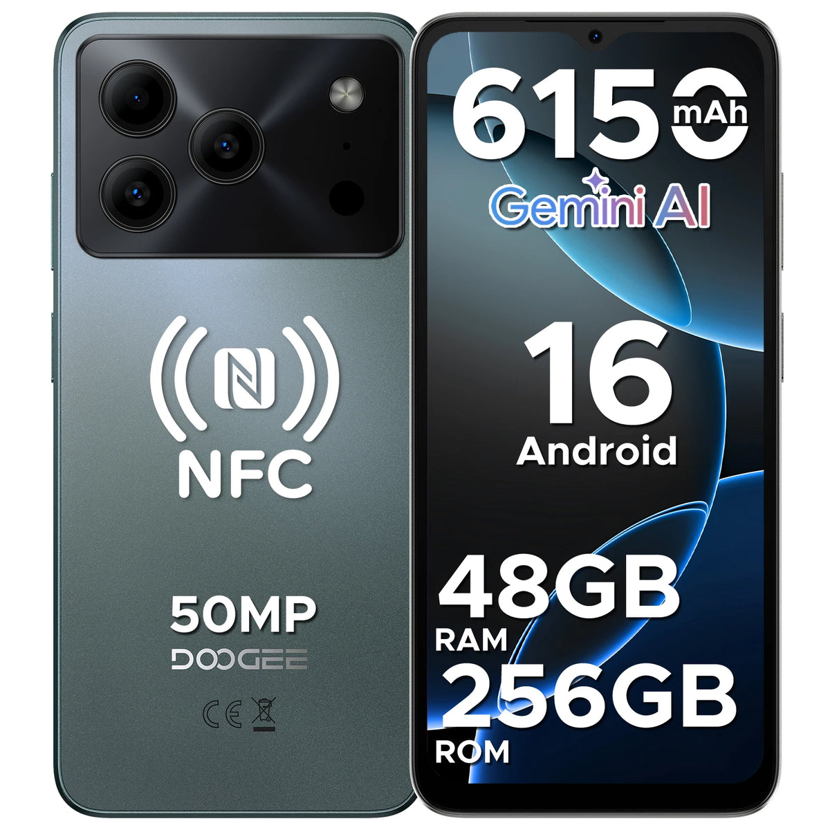 Teléfono inteligente DOOGEE Note56 Plus VIP Edition Android 16 Gemini AI, batería de 6150 mAh, 48 GB de RAM (6+42), 256 GB de ROM, cámara de 50 MP