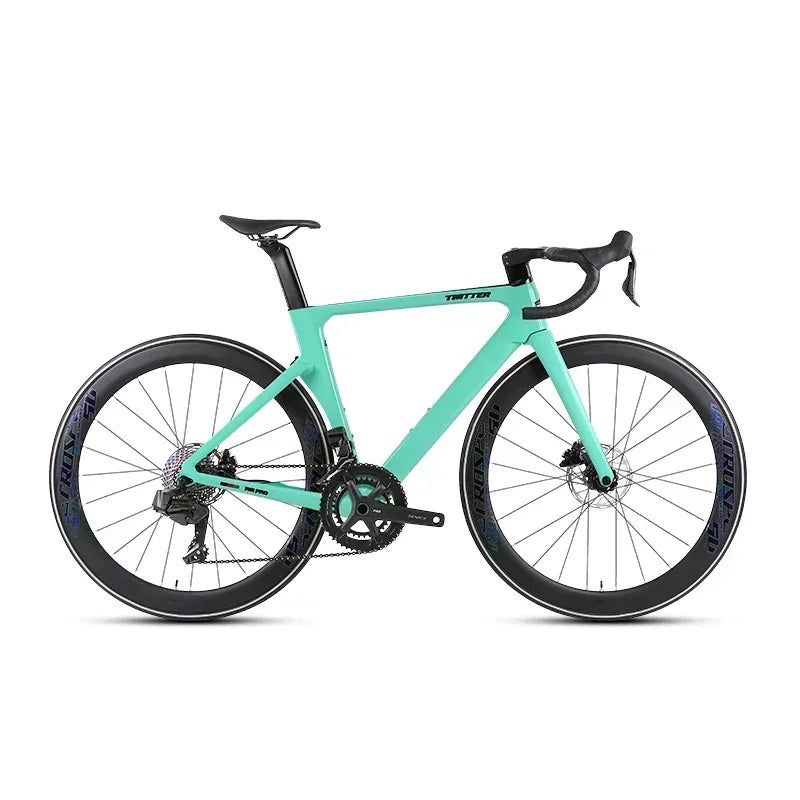 Bicicleta de carretera de fibra de carbono para competición TWITTER R12pro con frenos de disco hidráulicos, cambio electrónico inalámbrico EDS TX-2*12S