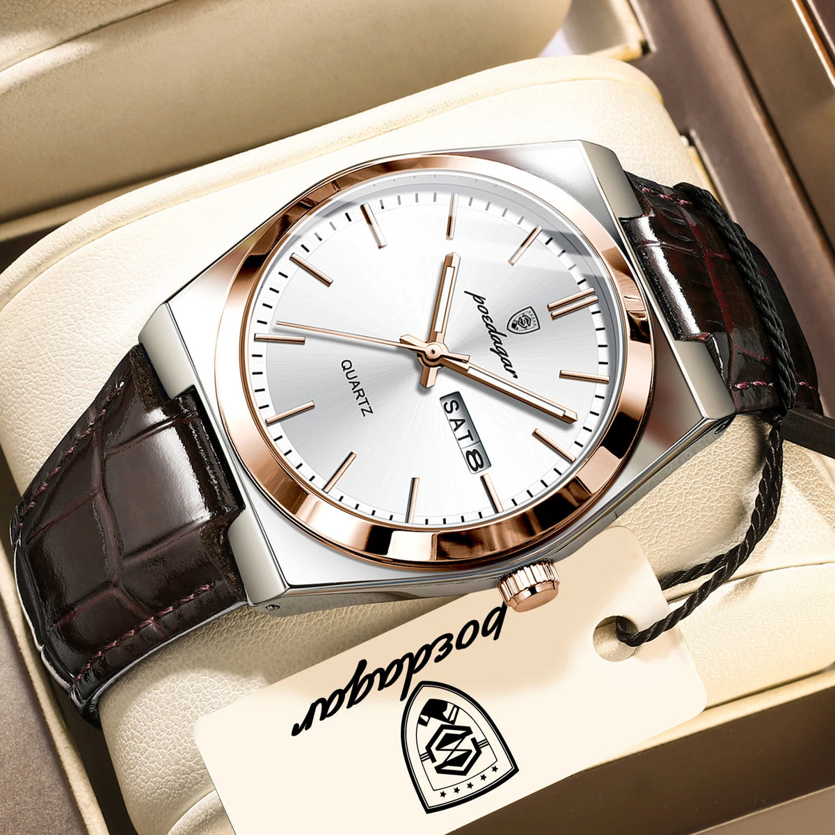 Reloj de pulsera para hombre POEDAGAR de cuarzo, moderno, casual, resistente al agua, luminoso, con fecha y día, de cuero, para negocios y actividades al aire libre