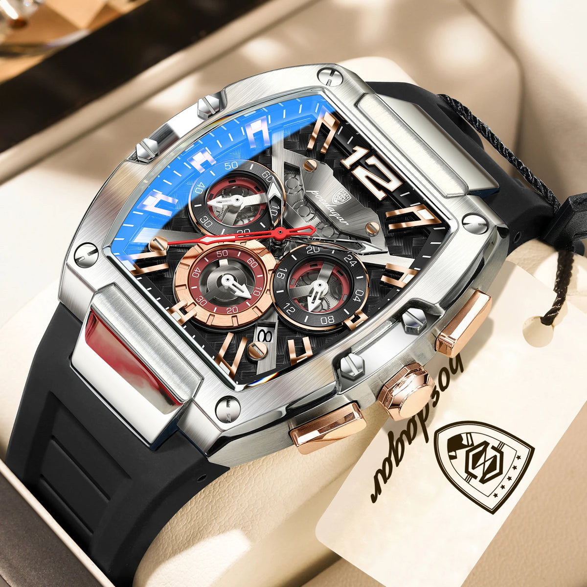 POEDAGAR Top Fashion Men Watch Luminous Waterproof Date Sports Man Clock Chronograph Silicone Quartz Casual Men's Watches Reloj