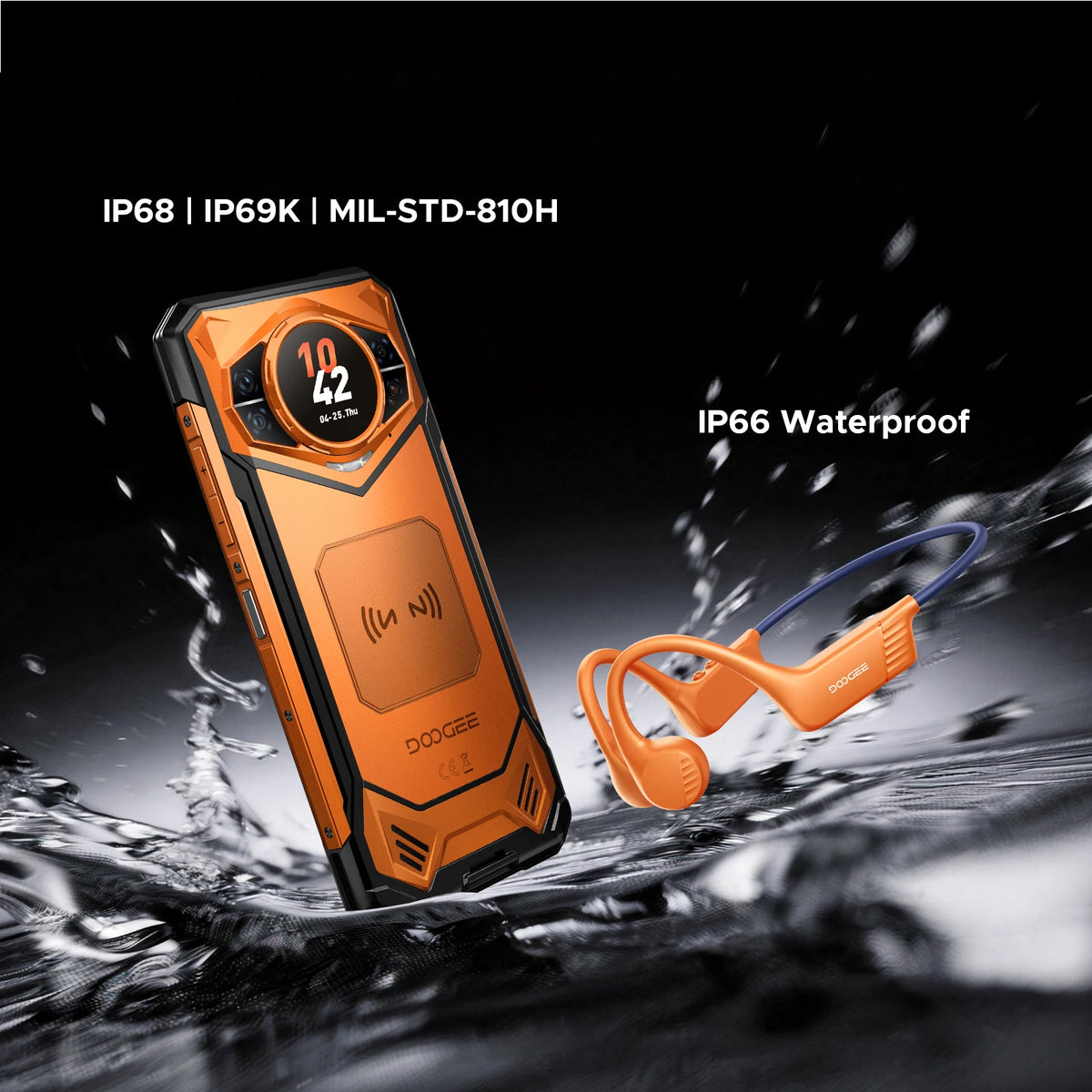 DOOGEE S200E AI Rugged Phone Android 16 1.32" AMOLED Rear Display 10100mAh Battery Dimensity 7050 48GB RAM(8+40) 256GB ROM NFC Google Pay Supports VIP Edition with Bone Conduction Running Headphones