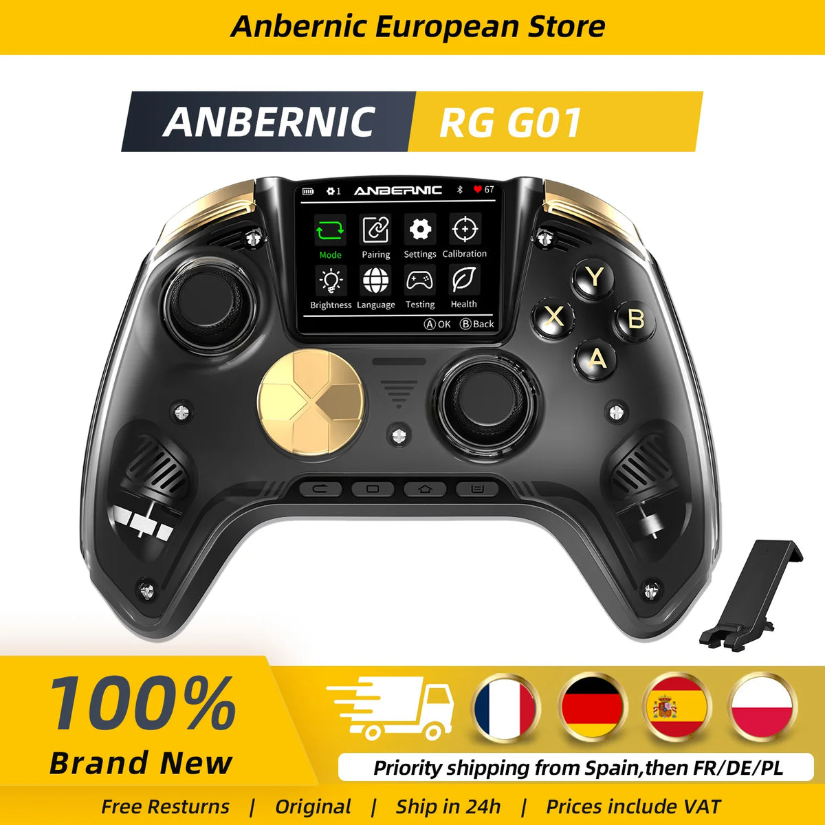 Controlador de Juegos Inalámbrico con Pantalla Interactiva Anbernic RG G01 Compatible con PC/Steam/Linux/Android/Switch/iOS con Efecto Hall