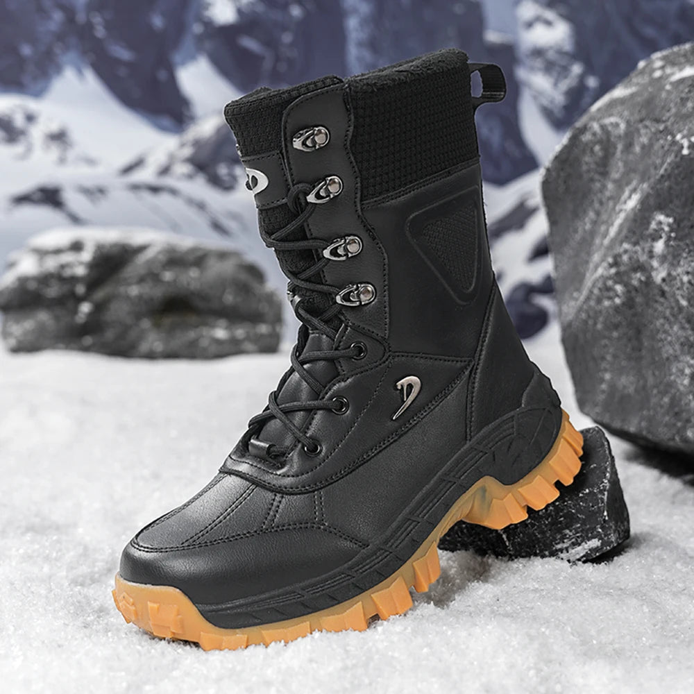 Botas de Nieve para Hombre, Impermeables, para Senderismo al Aire Libre, Forradas de Piel, con Suela de Goma Antideslizante, Color Negro