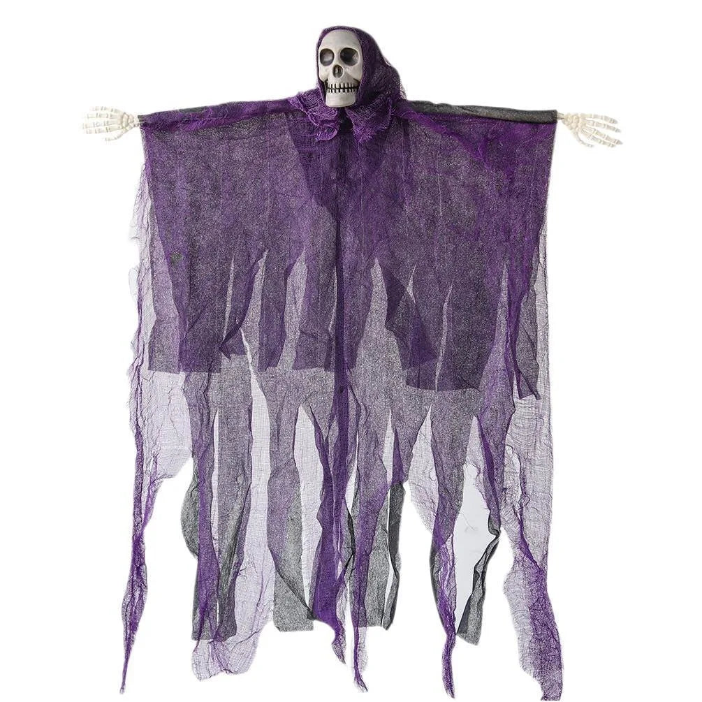 Decoración de Halloween: esqueleto colgante, fantasma, adorno de guirnalda de gasa desgastada, figura de la muerte, para casas encantadas, jardines, fiestas, interiores y exteriores, decoración terrorífica.