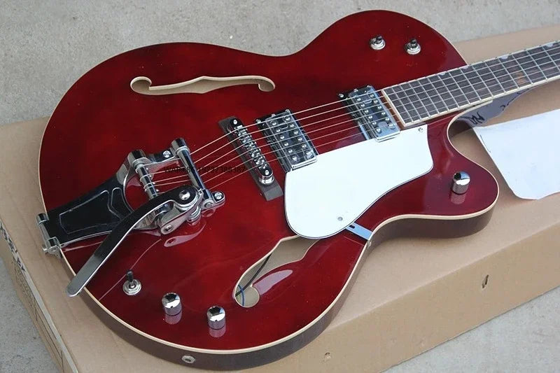Guitarra Eléctrica Semihueca Color Vino Tinto, Guitarra Eléctrica de 6 Cuerdas