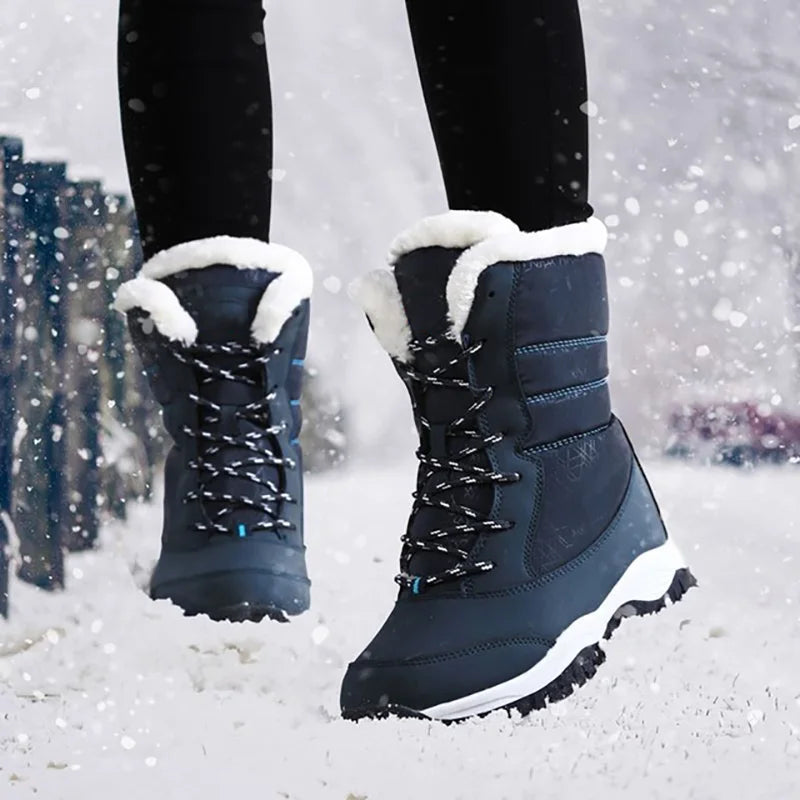 Zapatos de invierno botas impermeables botas de nieve para mujer botines cálidos de felpa para mujer botas altas hasta el muslo con plataforma de felpa para invierno